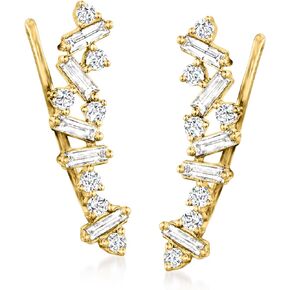 Ross-Simons 0.50 ct. t.w. Round and Baguette Diamond Ear Climbers in 14kt Yellow Gold