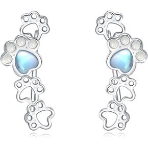 TRISHULA Paw Print Climber Earring Graduation Gift 925 Sterling Silver Paw Cuff Wrap Crawler Climber Earrings with White Fritillary Shell Moonstone Ear Earrings Paw Print Jewelry for Women Girls