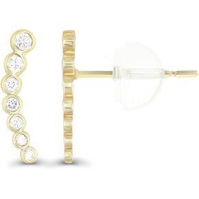14k Yellow Solid Gold Round Stone Bezel Crawler Climber Earrings With Push Backs | 3 Stone, 5 Stone and 7 Stone Bezel Crawler Climber Earrings | Solid Gold Earrings for Women and Girls