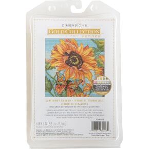 Dimensions 70-65228 Gold Petite Sunflower Garden Counted Cross Stitch Kit, 6" x 6", 18 Cnt. Ivory Aida, 4pcs