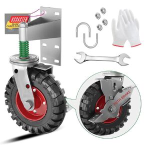 Gate Wheel 6inch Fence Gate Wheels with Brake for Metal Tube Gate 500lb Capacity 360 Degree Rotation Spring-Loaded Heavy Duty Gate Caster with Screws & Spanner