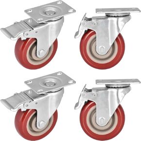 4 Inch Heavy Duty Swivel Caster Wheels with Brake, Set of 4, Industrial Locking Rolling Plate Casters Wheels for Furniture, Cart, Table and Workbench, Easily Load 2200lbs