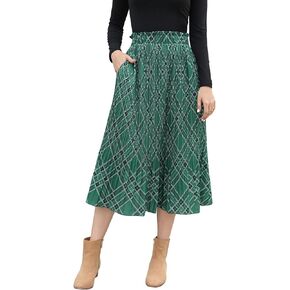 EXLURA Womens High Waist Polka Dot Pleated Skirt Midi Swing Skirt with Pockets