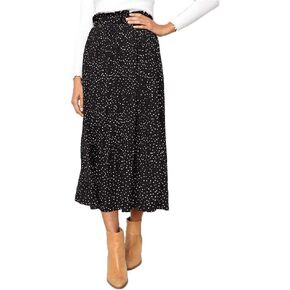 EXLURA Womens High Waist Polka Dot Pleated Skirt Midi Swing Skirt with Pockets in Saudi Arabia