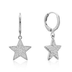 Silver Star Earrings Huggie Hoop Dangle Drop Earrings 925 Sterling Silver Earrings Star Rhinestone Earrings for Women Star Fashion Jewelry