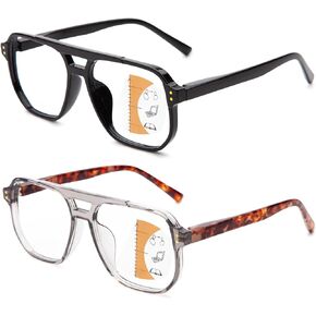 JO Progressive Multifocus Reading Glasses Men Women - No Line Progressive Reader Half-Rim for Mid-Near