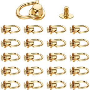 20PCS D Rings for Purse, D Ring Stud Screw Ball for Leather Purse, Gold D Ring Rivet Metal D Ring Stud Rivets Post Head Buttons for DIY Wallet Leather Collar Dog Buckles Handbag (Gold)