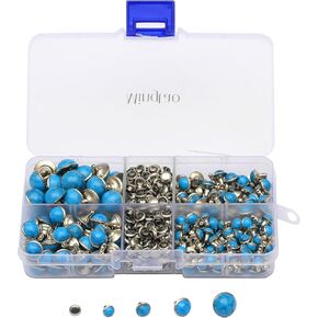 Mingtao 240 Sets Blue Turquoise Rapid Rivets Studs Tandy Belt for Leathercraft Making Belt Boots Jacket Bag Shoes Garment DIY Leather Rivets Craft Accessories (Mixed Sizes)