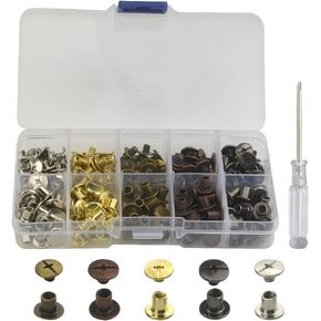 XINMEIWEN 100 Sets Chicago Screws Leather Rivets Stainless Steel Leather Rivet Kit Double-Sided Leather Screw Rivets for Decorate and Repair Leather Craft Bookbinding (6MM)