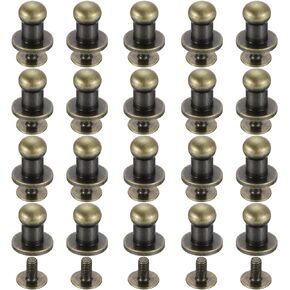 uxcell 20Sets Brass Ball Head Stud Rivets, 4mm Dia. Screw Back Button Nipple Rivet for DIY Leathercraft, Silver