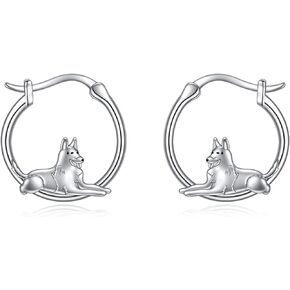 YFN Dog Earrings 925 Sterling Silver German Shepherd/Corgi/Schnauzer/Dachshund Small Hoop Earrings Dog Jewelry Gifts for Women