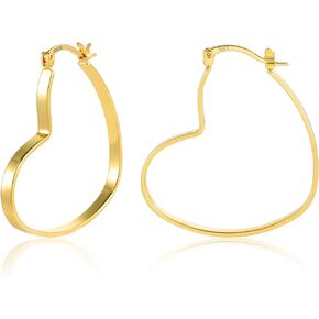 925 Sterling Silver Heart Earrings for Women Girls Hypoallergenic Large Silver Heart Hoop Earrings Lightweight Heart Earrings for Jewelry Gifts（40mm Size）