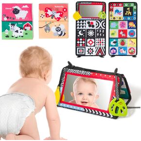 GoJules Baby Tummy Time Mirror- High Contrast Baby Toys with Crinkle Pages and Soft Baby Teether- Montessori Sensory Baby Toys for 0 1 2 3 4 5 6 Months