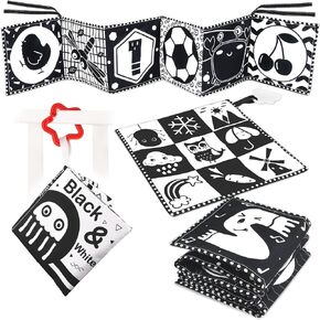 Black and White High Contrast Baby Toys 0-6 Months with Mirror, Crinkle and Rattles, Soft Baby Toys for Brain Development Montessori Sensory Tummy Time Toys Newborn Infant Toys for 0 3 6 9 Months Old