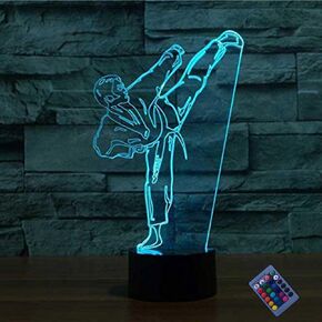 YTDZLTD Creative 3D Taekwondo Night Light 16 Colors Changing USB Power Remote Control Touch Switch Decor Lamp Optical Illusion Lamp LED Table Desk Lamp Children Kids Christmas Brithday Gift