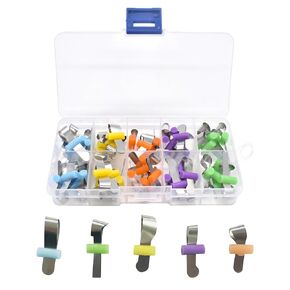 50 Pieces Dental Sectional Matrix Bands with Positioning Wedges for Dental Restorations, 0.05mm Thickness, Assorted Shapes and Colors, Double-Side Soft Metal Contoured Matrices System for Adults Kids