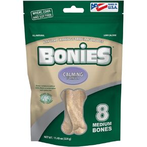 Bonies Natural Calming Formula Dog Treats, Contains Chamomile & Lavender, Help Anxiety, Excessive Barking & Trembling, Chicken Flavor, Medium, 8 Bones