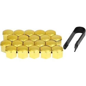 X AUTOHAUX 20pcs 21mm Gold Tone Plastic Car Wheel Nut Lug Hub Covers Dust Protection Caps with Removal Tool Clip