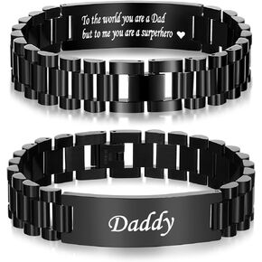 Bracelet for Men,Masculine Watch Band Stainless Steel Link Bracelet for Dad Husband Boyfriend Son Personalized Engraved for Birthday Fathers Day Easter Gifts