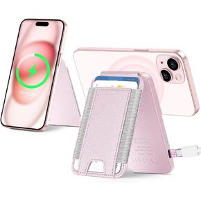 شاحن مستقبل لاسلكي لحامل المحفظة Magsafe - ليس بنك طاقة، حامل بطاقة مغناطيسية لسلسلة iPhone 15/14/13/12، جلد نباتي، فتحتان، يناسب 6 بطاقات، حجب RFID، أزرق فاتح in Kuwait