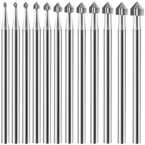 Tandefio 12 Pcs Cylinder Cone Shape Carving Burr Sets 3/32'' Shank Stone Setting Burs Lapidary Making Tools Jewelry Burr Sets Shank Jewelry Making Stone Setting Burs for Lapidary 008-040
