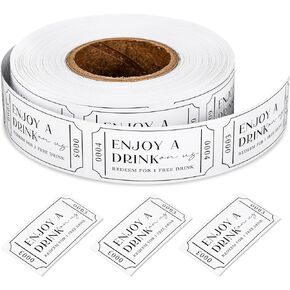 AnyDesign 1000 Pcs White Drink Tickets Roll Single Raffle Tickets Party Ticket 2" x 1" for Events Wedding Parties Class Reward Fundraiser Prizes, 1 Roll