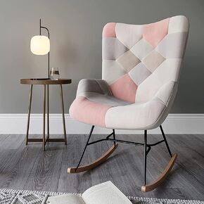 BELLEZE Colorful Patchwork Accent Chairs Set of 2, Wide Reading Chairs Comfy Linen Upholstered Living Room Chairs Side Chairs with Solid Wood Legs for Bedroom Waiting Room - Paramount (Patchwork B)