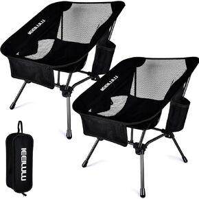 JONRRYIN Camping Chairs, Portable Backpacking Chair Lightweight Folding Camping Chair Beach Chairs for Adults with Three Side Pockets and Mesh Back Panel for Outdoor, Camping, Beach, Lawn (1, Green)