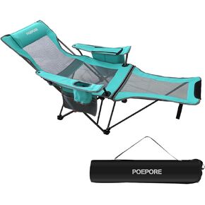 كرسي تخييم قابل للاستلقاء من POEPORE بأربعة أوضاع مع مسند للقدمين مريح للبالغين 265 رطلًا قابل للطي كرسي شاطئ شبكي مع حقيبة تبريد وحامل أكواب للفناء الخارجي in Kuwait