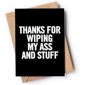 Funny card for mom or dad | Original card for parents for Mother's Day or Father's Day from son or daughter | Inappropriate gag card for Birthday, Anniversary, Christmas... | Thanks For