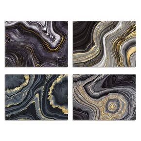 Black and Gold Greeting Cards Boxed Set - 24 Blank Thank You or Just Because Cards w/White Envelopes - Assorted Realistic Texture Designs - Personalized Stationery Printed in the USA by RitzyRose