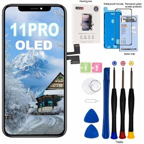 EFAITHFIX for iPhone 11 Pro Screen Replacement OLED 5.8 Inch [NOT LCD] Display 3D Touch Frame Assembly Digitizer with Repair Kit Screen Protector Waterproof Adhesive for Model A2160, A2217, A2215