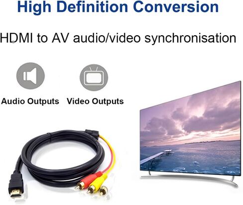 كابل Sooiiyu HDMI إلى RCA، 5 أقدام/1.5 متر، HDMI إلى 3RCA فيديو صوت AV كابل موصل محول كابل إرسال، للتلفزيون HDTV DVD in Kuwait