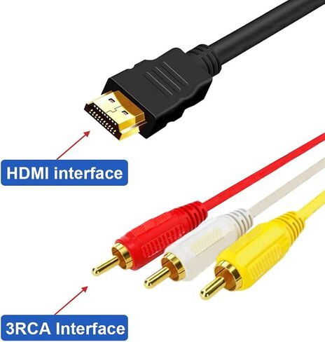 كابل Sooiiyu HDMI إلى RCA، 5 أقدام/1.5 متر، HDMI إلى 3RCA فيديو صوت AV كابل موصل محول كابل إرسال، للتلفزيون HDTV DVD in Kuwait