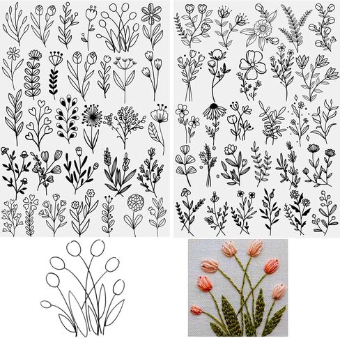 rejopfad Stick and Stitch Embroidery Paper Water Soluble Stabilizer for Embroidery, Self Adhesive Embroidery Stabilizers Water Soluble Paper with Animal Patterns for Embroidery (Flowers) in Saudi Arabia