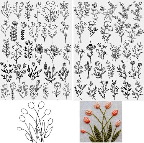 rejopfad عصا وغرزة التطريز ورقة مثبتة للذوبان في الماء للتطريز، مثبتات التطريز ذاتية اللصق ورقة قابلة للذوبان في الماء مع أنماط الحيوانات للتطريز (الزهور) in Kuwait