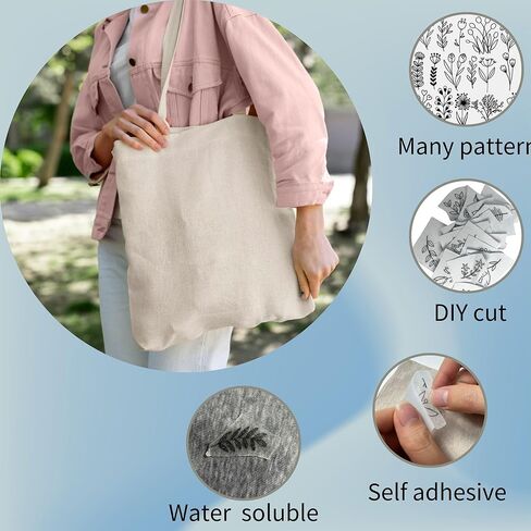 rejopfad Stick and Stitch Embroidery Paper Water Soluble Stabilizer for Embroidery, Self Adhesive Embroidery Stabilizers Water Soluble Paper with Animal Patterns for Embroidery (Flowers) in Saudi Arabia