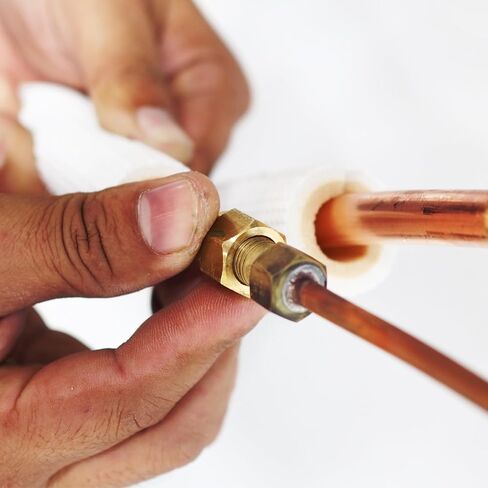 صامولة نحاسية مضيئة من PATIKIL 1/4 SAE، 10 عبوات 45 درجة من النحاس المتوهج تركيب الأنابيب النحاسية مع شريط لخط الغاز المائي لمكيف الهواء، غير لامع in Kuwait