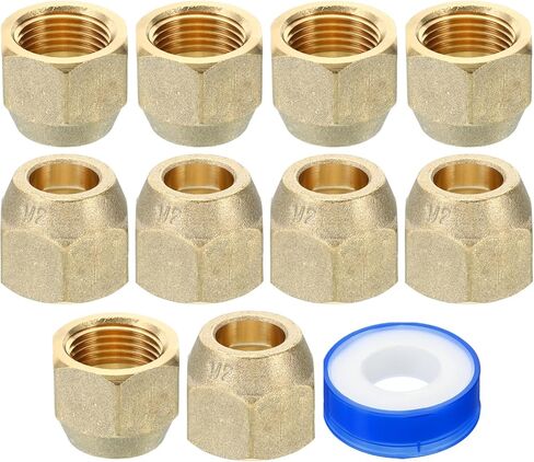 صامولة نحاسية مضيئة من PATIKIL 1/4 SAE، 10 عبوات 45 درجة من النحاس المتوهج تركيب الأنابيب النحاسية مع شريط لخط الغاز المائي لمكيف الهواء، غير لامع in Kuwait