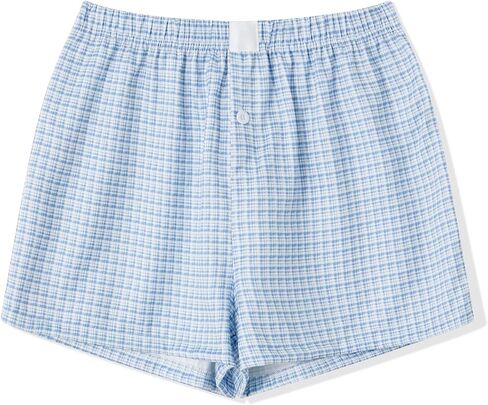 Women Y2k Pajamas Boxer Shorts Gingham Striped Lounge Short Pants Elastic High Waist Sleep Plaid Pj Bottoms in Saudi Arabia