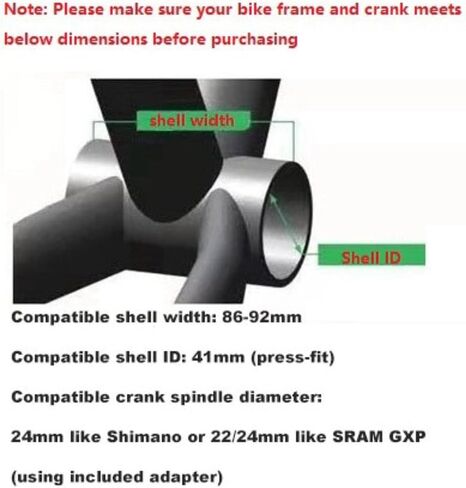 Juscycling BB86/BB92 Threaded-Together Bottom Bracket, Press-fit BB Bottom Bracket Compatible with 24mm Shimano or 22/24mm SRAM GXP Crank Spindle in Saudi Arabia