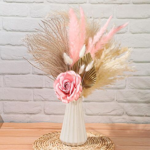 Tallew 17 Pcs Cream Flower Pampas Centerpiece Baby Shower Decorations Girl Centerpieces Floral Centerpiece Boho Baby Shower Wedding Cake Flowers Decor Bouquet Table Decor for Wedding Baby Shower Decor in Saudi Arabia