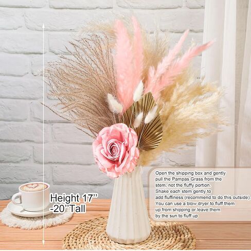 Tallew 17 Pcs Cream Flower Pampas Centerpiece Baby Shower Decorations Girl Centerpieces Floral Centerpiece Boho Baby Shower Wedding Cake Flowers Decor Bouquet Table Decor for Wedding Baby Shower Decor in Saudi Arabia