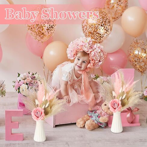 Tallew 17 Pcs Cream Flower Pampas Centerpiece Baby Shower Decorations Girl Centerpieces Floral Centerpiece Boho Baby Shower Wedding Cake Flowers Decor Bouquet Table Decor for Wedding Baby Shower Decor in Saudi Arabia