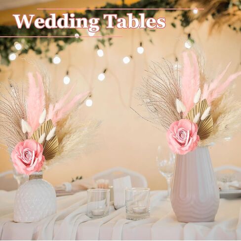 Tallew 17 Pcs Cream Flower Pampas Centerpiece Baby Shower Decorations Girl Centerpieces Floral Centerpiece Boho Baby Shower Wedding Cake Flowers Decor Bouquet Table Decor for Wedding Baby Shower Decor in Saudi Arabia
