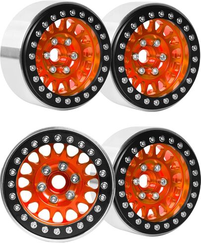 RCHuiWow 1.9in Beadlock لـ 1/10 Axia1 SCX10 SCX10 II 90046 SCX10 III TRX-4 D90، سبائك الألومنيوم شديدة التحمل 1.9in rc Beadlock 1.9in Beadlock Rims، 4 قطع، برتقالي in Kuwait