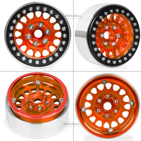 RCHuiWow 1.9in Beadlock لـ 1/10 Axia1 SCX10 SCX10 II 90046 SCX10 III TRX-4 D90، سبائك الألومنيوم شديدة التحمل 1.9in rc Beadlock 1.9in Beadlock Rims، 4 قطع، برتقالي in Kuwait