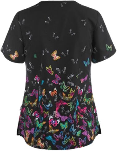 Scrub Uniforms Women Cute Cartoon Print Holiday Medical Tops Shirt Nurse Workwear in Saudi Arabia