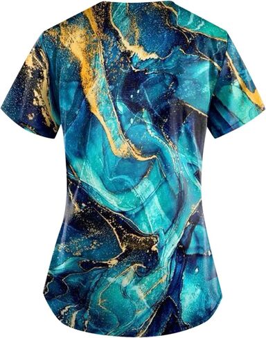 Scrub Uniforms Women Cute Cartoon Print Holiday Medical Tops Shirt Nurse Workwear in Saudi Arabia