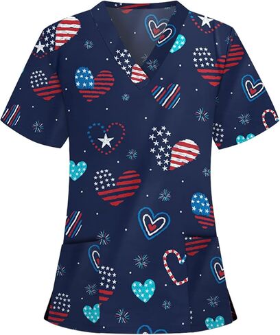 Scrub Uniforms Women Cute Cartoon Print Holiday Medical Tops Shirt Nurse Workwear in Saudi Arabia